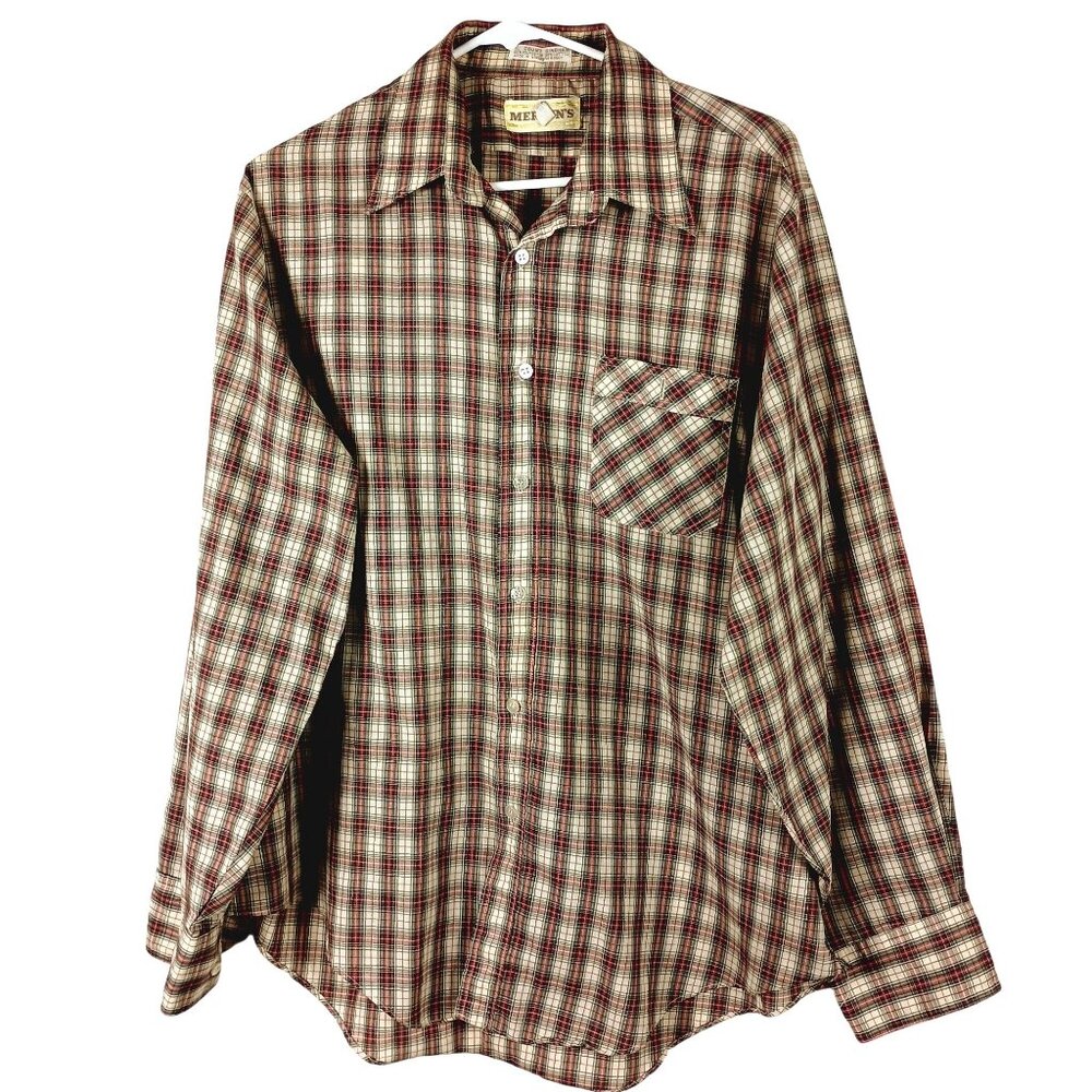 Vintage Plaid Button-Up Hi Count Gingham Shirt Mens L 80s Retro Dadcore Mervyns